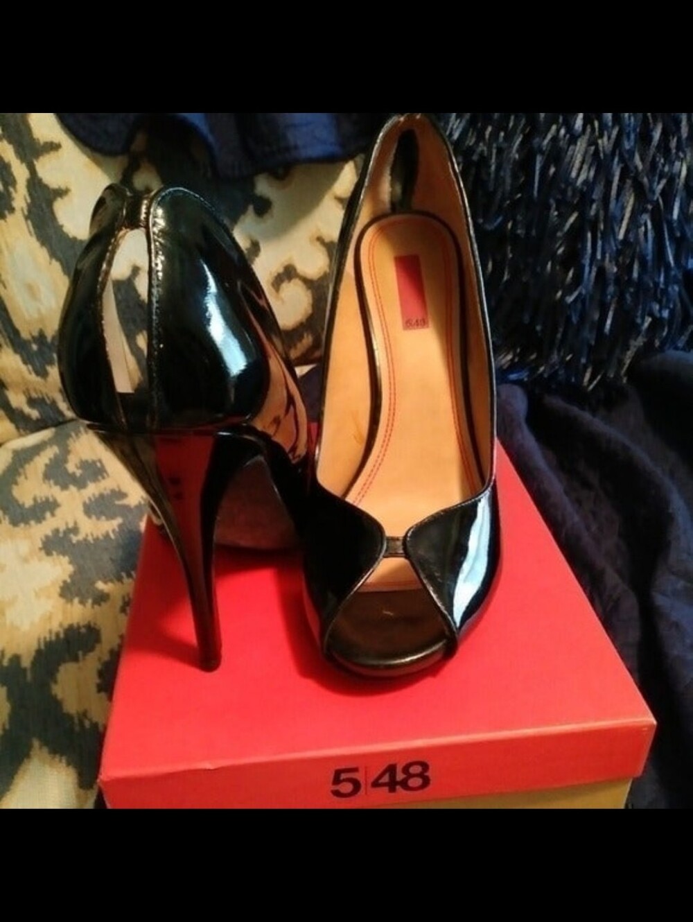 Saks Fifth 5|48 'Carrie' Black Patent Leather Peep Toe Stiletto Pumps EU39-US9
